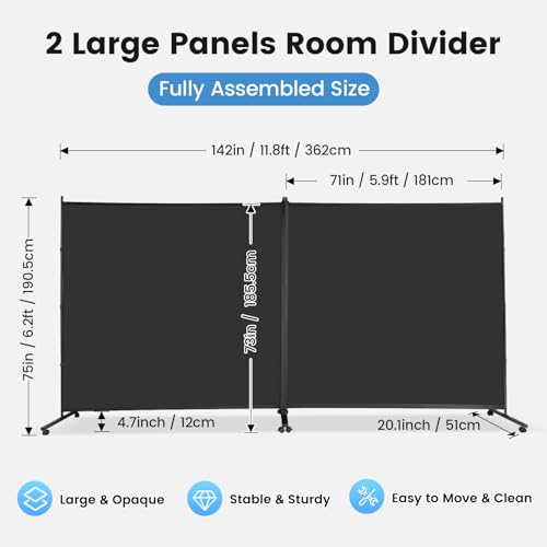 Indoor Room Divider 2 Large Panels on Wheels