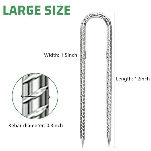 Rebar-Stakes-12-Inch, Ground Stakes Heavy Duty U-Hook Galvanized Anti-Rust Tent Stakes Heavy Duty Ground Anchors for Garden Dog Fence Chicken Coop Christmas Decorations Deer Fence 16pcs (16 Count)