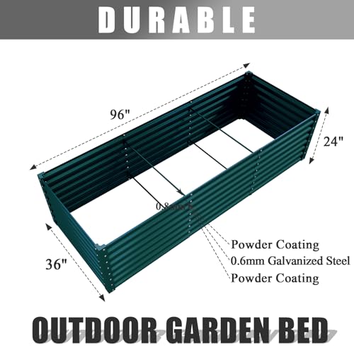 1 Pack 8x3x2FT Galvanized Raised Garden Bed Kit Retangular Metal Ground Planter Box Outdoor Bottomless Planter Raised Beds for Vegetables Flowers Herbs Fruits
