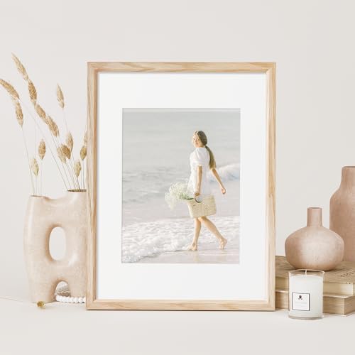 12x16 Picture Frame Set of 4 Natural Solid Oak Photo Frames with 8.5x11 Removable Mat Wall Hanging Large Handcrafted Frame with HD Plexiglass Wall and Tabletop Display Large Poster Frame (4 Count)
