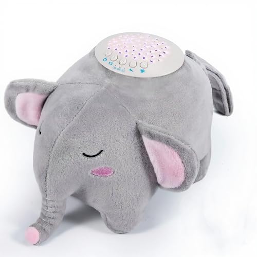 Baby Elephant Soother Toy with Starry Night Light Projector