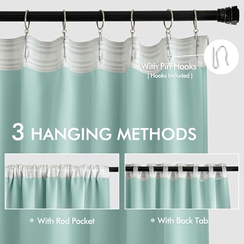 Aqua Back Tab Blackout Curtains 52x108 Inch Long 2 Panels Set