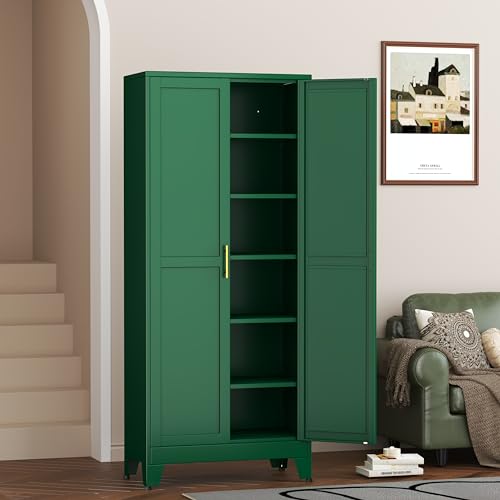 Metal Pantry Cabinet with 2 Doors and 5 Adjustable Shelves