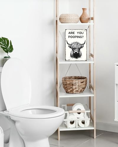 Highland Cow Are You Pooping Metal Sign Bathroom Decor 8x12"