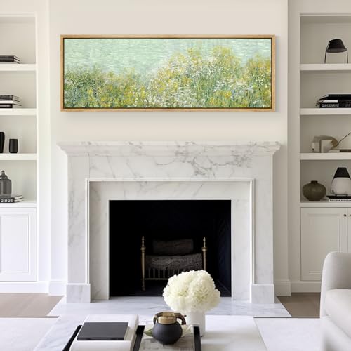 Large Framed Canvas Print Wall Art Lush Summer Garden with Blooming Trees Antique Retro Fine Art Illustrations Decorative Colorful for Bedroom