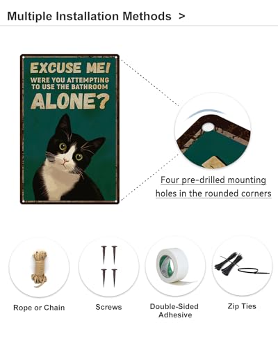 Tuxedo Cat Bathroom Alone Metal Tin Sign Vintage Wall Decor 8x12"
