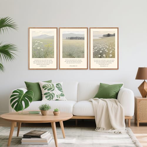 3 Pcs Wildflower Meadow Scripture Framed Wall Art 16x24 Inch