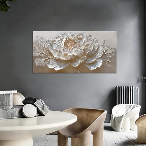Large Canvas Wall Art Decor White Peony Flower Canvas Art Wall Decor For Living Room Modern Decor Elegant Nature Botanical Flower Canvas Prints Wall Art Decor For Bedroom Home Office Decor 24×48Inch