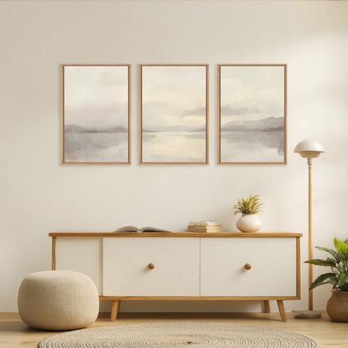 Large Abstract Neutral Beige Pastel Framed Canvas Wall Art