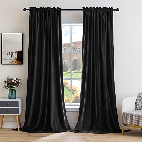 Black Blackout Velvet Curtains Drapes 72 Inch Long 52"x72" Bedroom (2 Count)