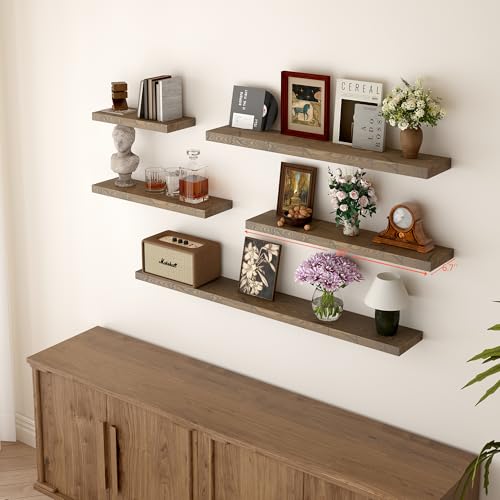 30 inch Distressed Walnut Floating Shelves for Wall (2 Count)