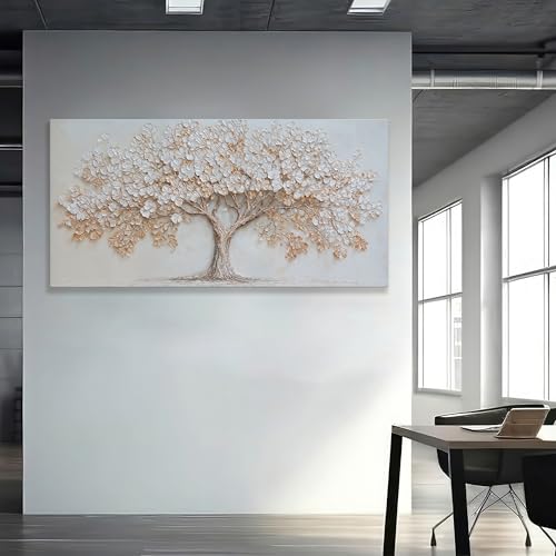 Oversized Canvas Wall Art Decor Nature Botanical Tree Canvas Prints Artwork For Walls Beige Textured Tree of Life Canvas Art Wall Decor For Living Room Bedroom Home Office Modern Decor 29×58 Inch