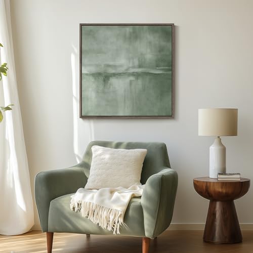 Framed Sage Green Abstract Canvas Wall Art for Living Room Decor