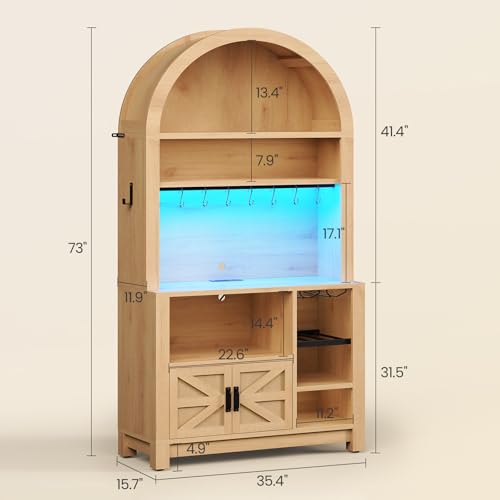 73" Tall Arched Bakers Rack with Power Outlet and LED Light