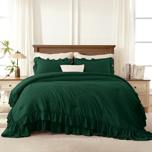 Dark Green Ruffle Oversized King Comforter Set