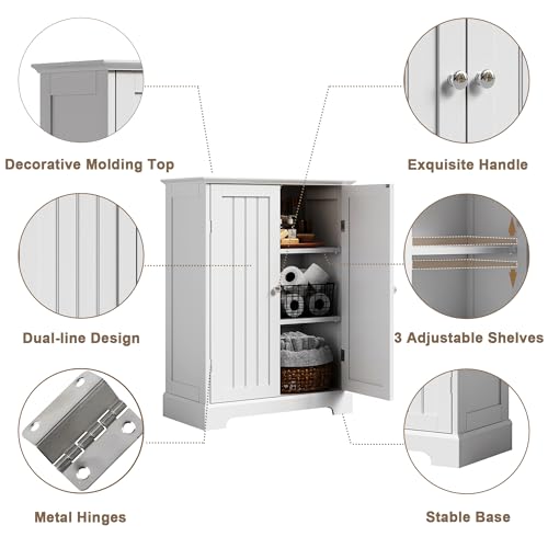 Bathroom Floor Cabinet with 2 Doors and Adjustable Shelves