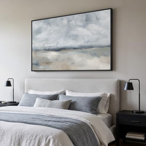 Extra Large Framed Neutral Blue Gray Abstract Wall Art