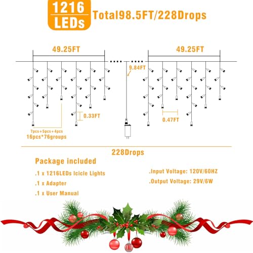 99ft Icicle Lights for Outside