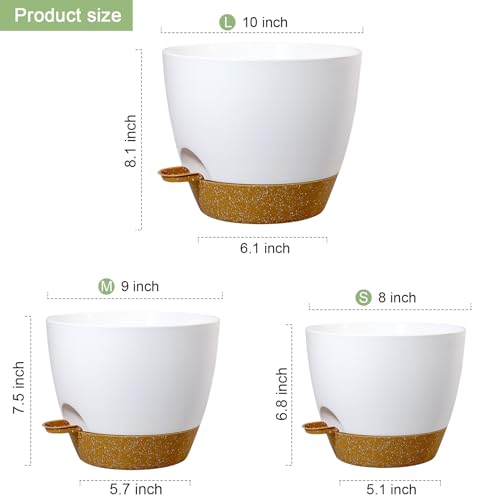 10/9/8 inch Self Watering Pots for Indoor Outdoor Plants, Set of 3 (3 Count)