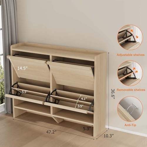 Shoe Cabinet with 4 Flip Drawers