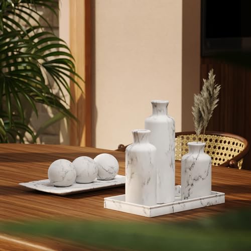 White Marble Look Vases Home Decor (3 Count)