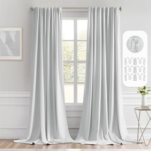 Greyish White Back Tab Blackout Curtains 52x120 Inch Long 2 Panels (2 Count)