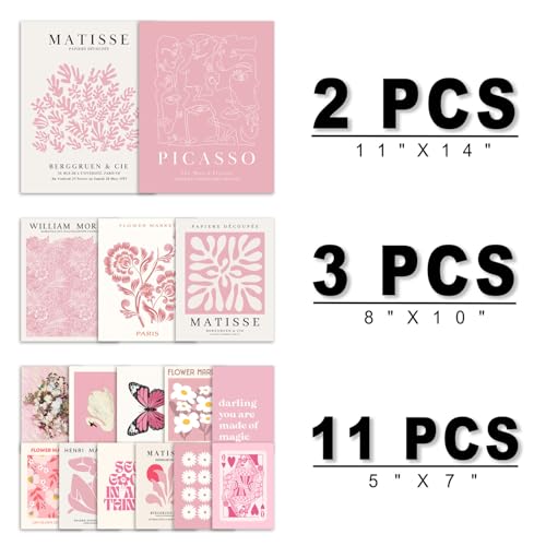 16 PCS Pink Wall Art Decor (16 Count)
