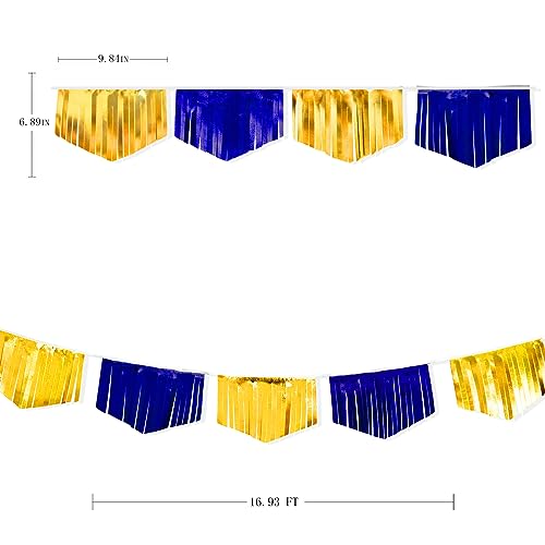 Royal Blue Gold Tassel Banner Metallic Fabric Pennant Bunting Flag for Graduation Retirement Bachelorette Birthday Engagement Wedding Bridal Shower Nautical Ahoy Achor Party Decorations Supplies (18 Count)