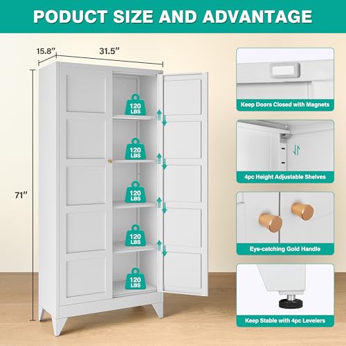 Pantry Storages Cabinet with 2 Doors and 5 Shelves