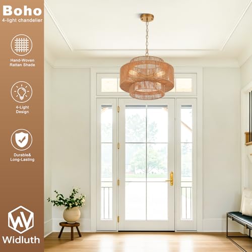17.7" Gold Rattan Chandelier