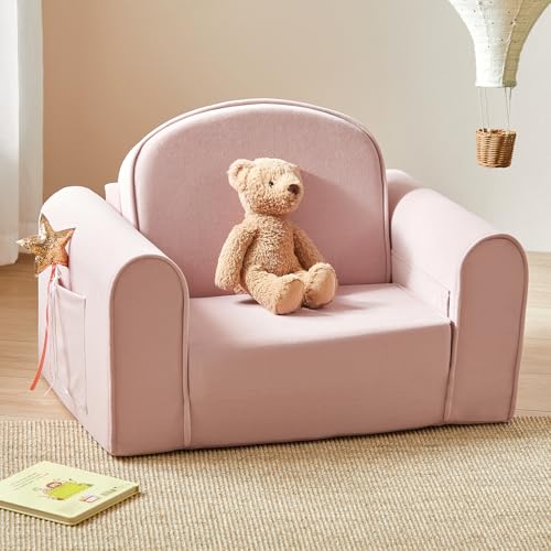 2-in-1 Foldable Kids Couch with Pocket Soft Thick Toddler Sofa