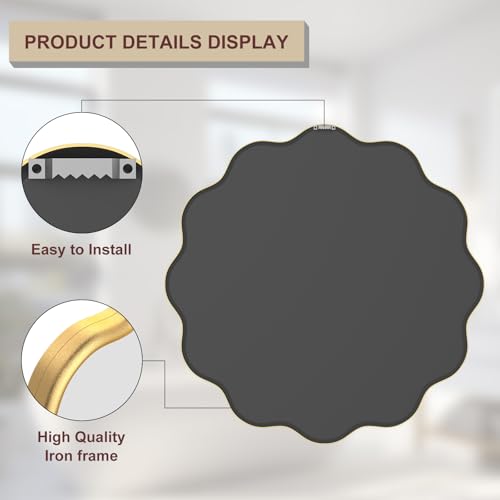 Gold Round Mirror 32 Inch Wavy Bathroom Vanity Mirror Gold Frame Modern Wall Mirror Decorative Wall