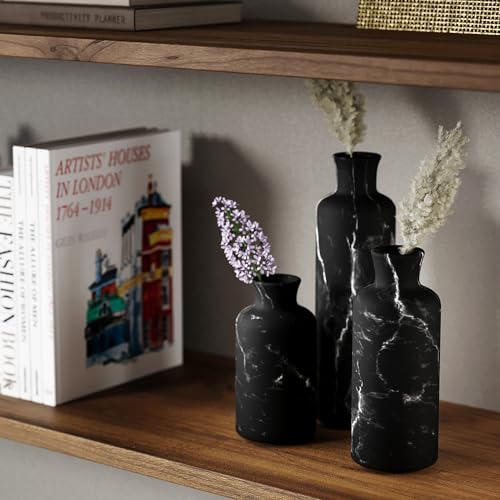 Black Marble Look 3pc Vase Set (3 Count)