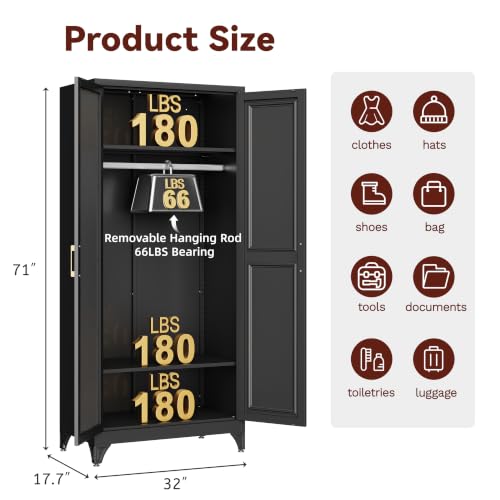 71" Tall Wardrobe Closet with Mirror and Doors