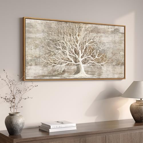 Framed Vintage Neutral Tree of Life Wall Art for Living Room