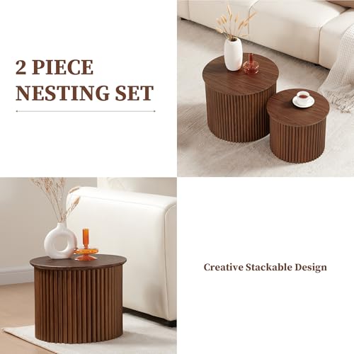 Small Fluted Round Nesting Coffee Table Set of 2 (2 Count)