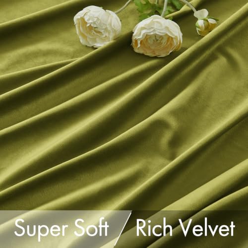 Moss Green Velvet Pinch Pleat Blackout Curtains W52 X L108 Inches