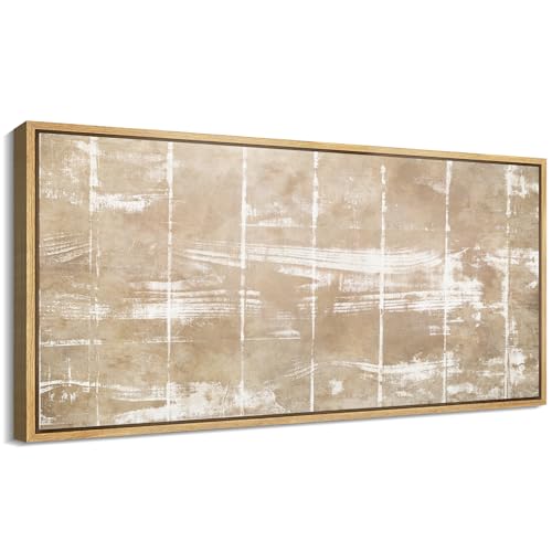 Extra Large Framed Canvas Print Wall Art Beige White Abstract Antique Retro Fine Art Illustrations Decorative Colorful for Bedroom