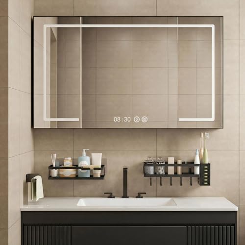 5-in-1 Shower Caddy & Kitchen Organizer Set, Wall Mount Wide Spice Rack with Paper Towel Holder, Utensil Holder, Soap Dish, Rustproof Mesh Baskets Hold 50LBS - Matte Black, Guardrail