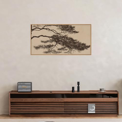 Large Vintage Pine Tree Branch Framed Canvas Wall Art