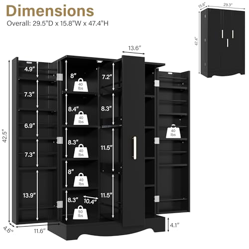 47“ Black Kitchen Pantry Cabinet with Pull