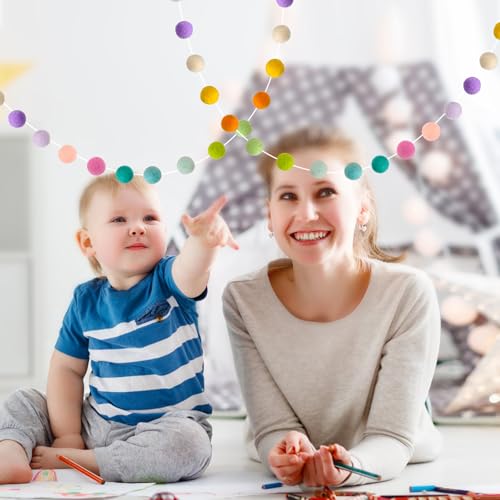 Felt Ball Garland Misscrafts 9.8 Feet 100% Wool Roving Pom Pom Garland 20mm Colorful for Baby Shower Grand Opening Party Festivals Room Decorations (35 Count)