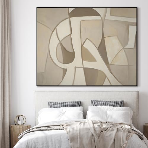 46"x60" Extra Large Framed Wall Art Neutral Abstract Geometric in Mid