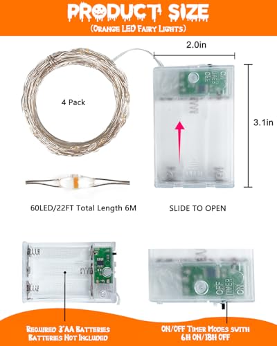 4 Pack 60 LED Fairy Lights Battery Operated with Timer