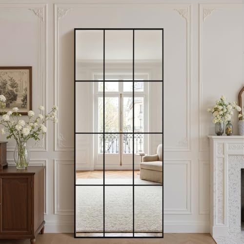 Windowpane Mirror Full Length 71""x30"" Wall Mounted Art Pane Mirror Farmhouse Decorative Floor Mirror Leaning Hanging Wall Mirror for Bedroom Living Room Entrance