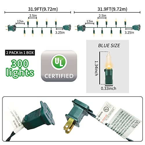 Green Wire Clear 300 Incandescent Bulb Mini String Lights for Indoor Christmas Tree Garland Birthday Wedding Party Festival Decoration (300 Count)