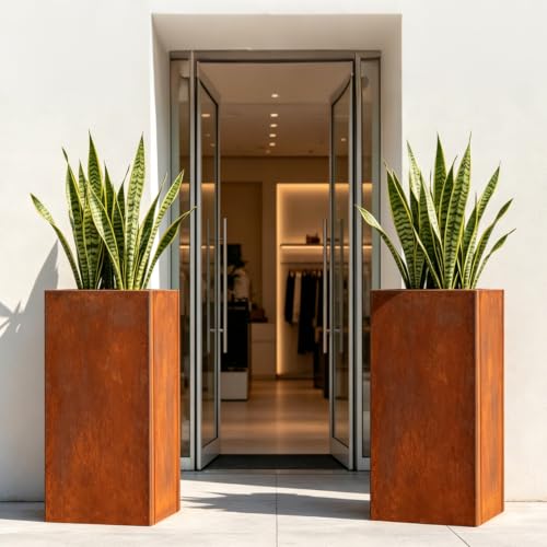 Corten Steel Tall Planter Box 14"x14"x30" Rusted Metal Spliced Planter