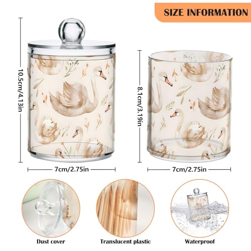 2 Pack Qtip Holder Organizer Dispenser Swans and Grass Bathroom Storage Canister Cotton Ball Holder Container for Cotton Pads (2 Count)