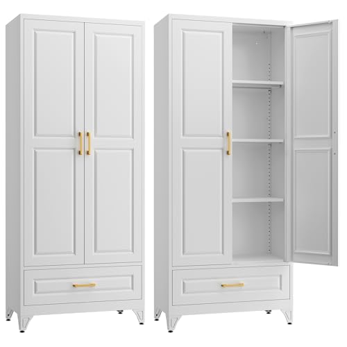 75" Metal Storage Cabinet with Doors and 3 Adjustable Shelves