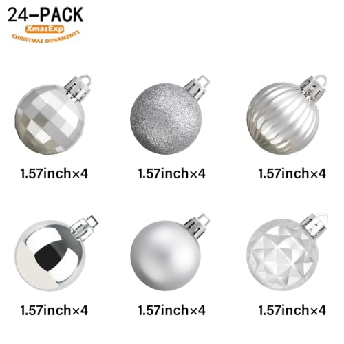 24ct Silver Christmas Ornaments for Tree Decorations (24 Count)